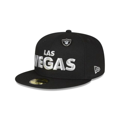 Las Vegas Raiders Gorra | New Era NFL Pin Leather 59fifty Fitted Cap Mexico - Negros